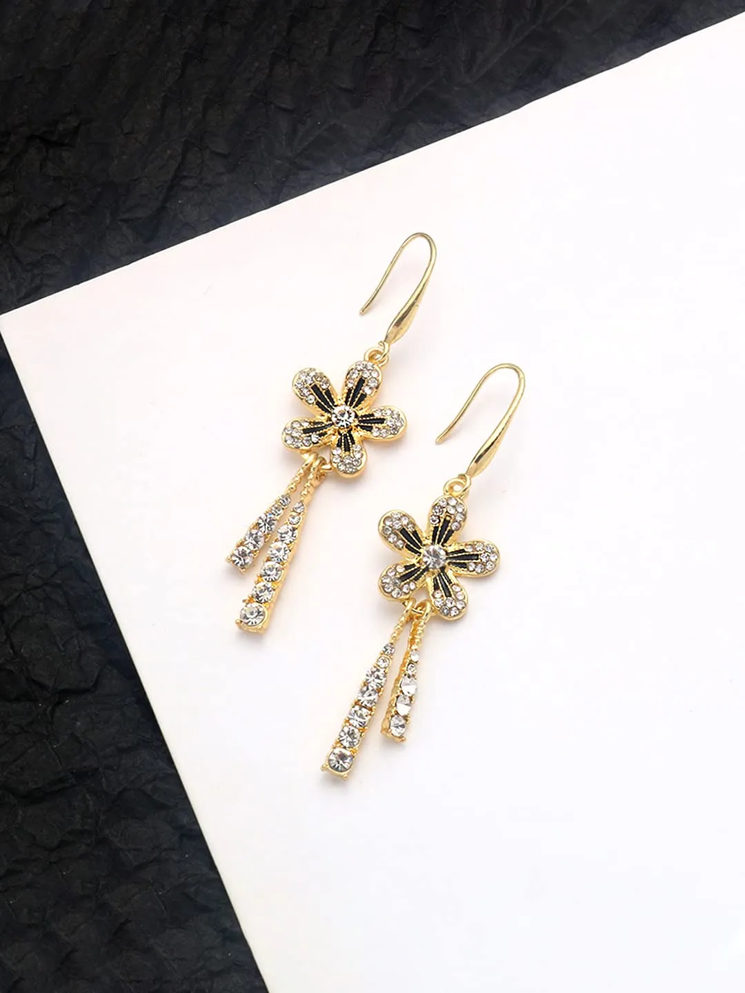 Yellow Chimes Earrings For Women Gold Toned Crystal Studded Flower Drop Chain Tassel Dangler Earrings For Women and Girls