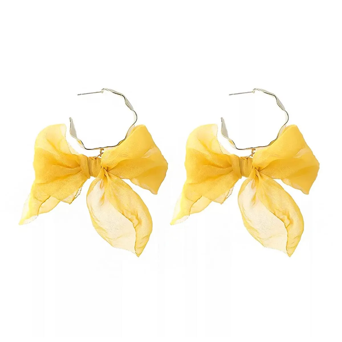 Yellow Chimes Earrings For Women Pink Colored Cloth Woven Bow Shaped Drop Earrings For Women and Girls