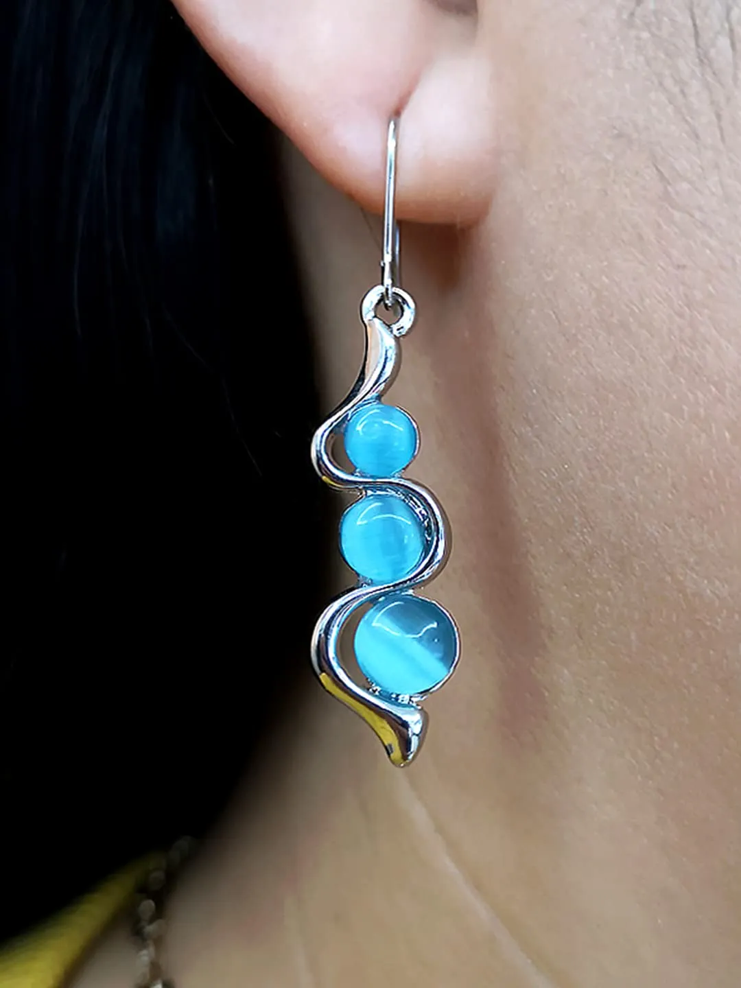 Yellow Chimes Earrings For Women Silver Toned Blue Stone Beaded Snake Design Drop Earring For Women and Girls