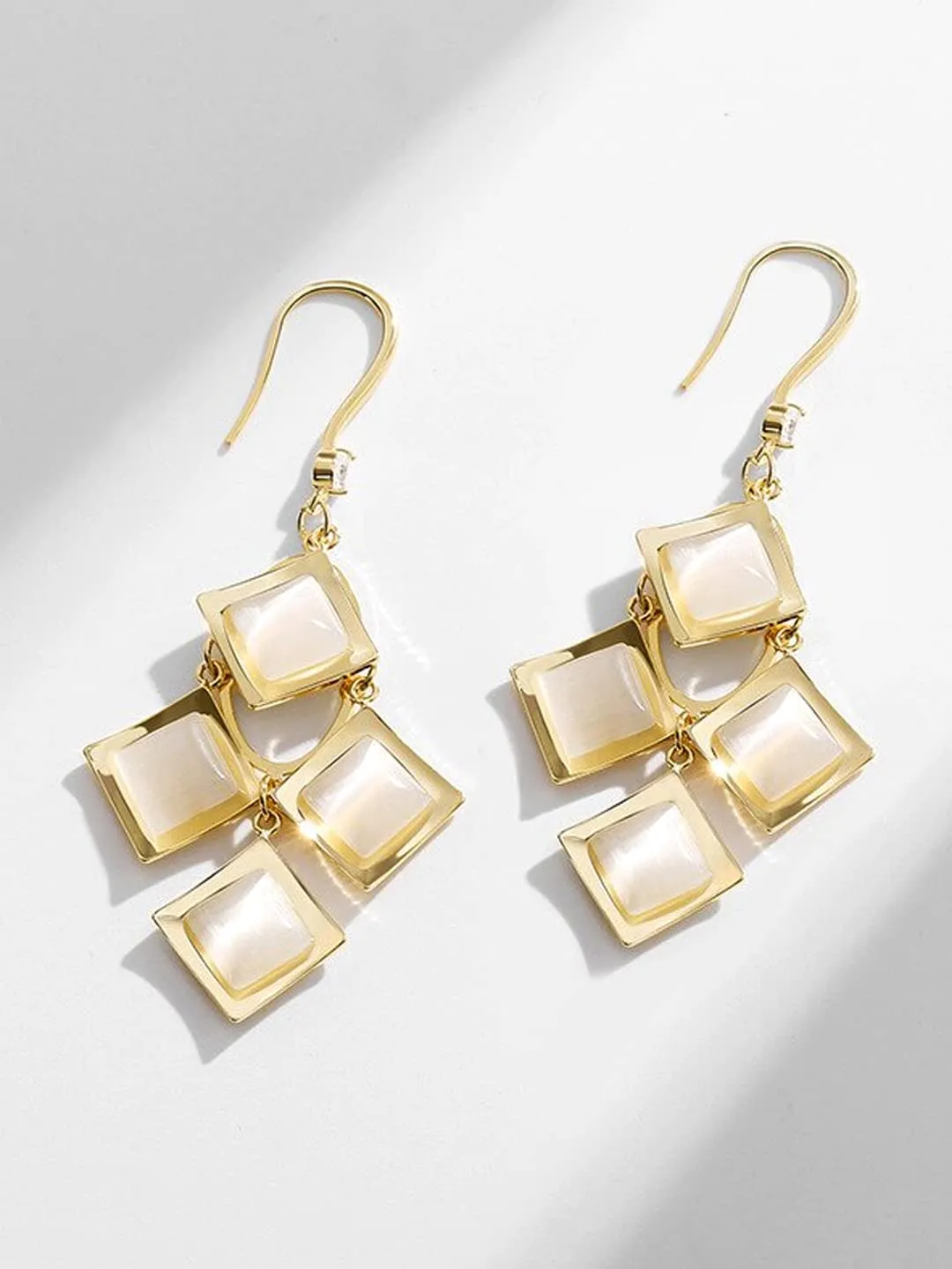 Yellow Chimes Earrings For Women White Color Crystal Studded Geometrical Shape Drop Earrings For Women and Girls