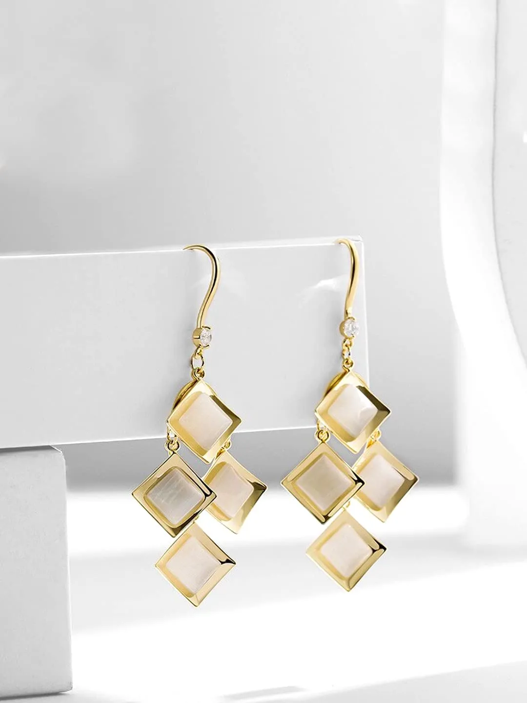 Yellow Chimes Earrings For Women White Color Crystal Studded Geometrical Shape Drop Earrings For Women and Girls