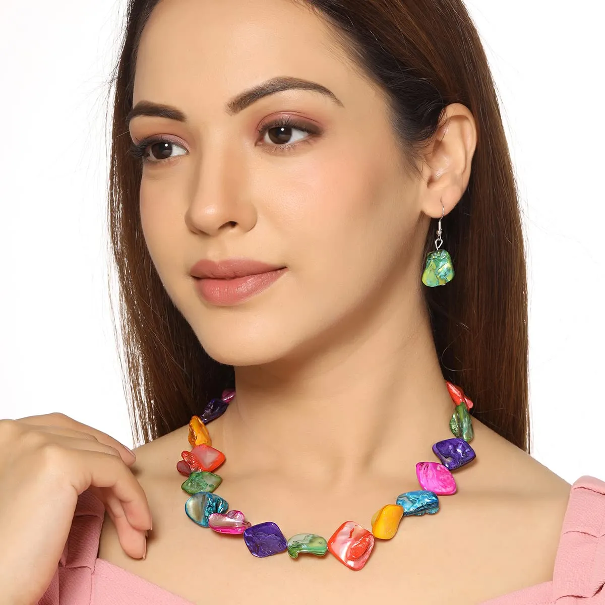 Yellow Chimes Necklace Set For Women Boho Multicolor Bead Choker Necklace With Earring For Women and Girls