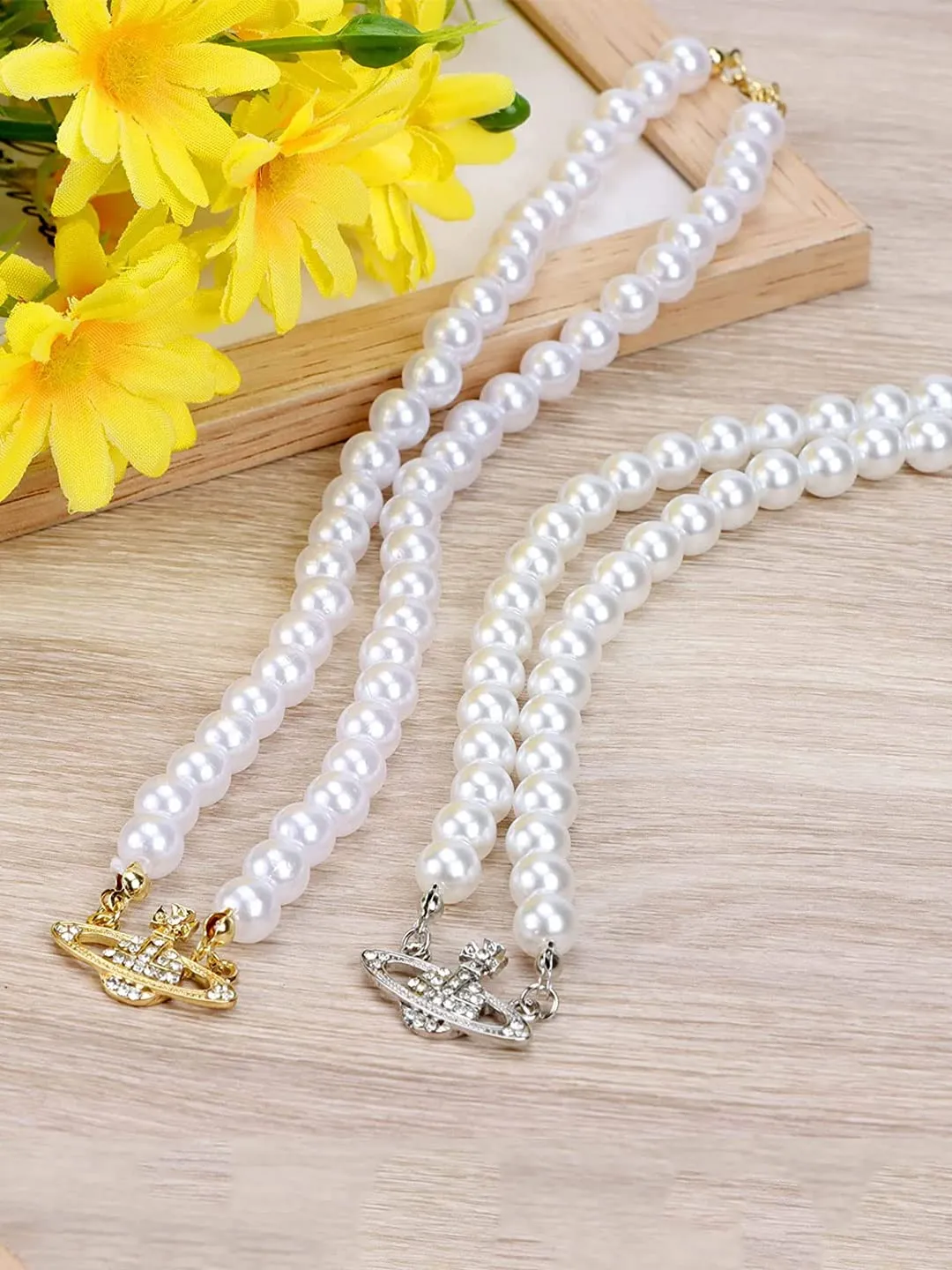 Yellow Chimes Pearl Jewellery Set for Women Set of 2 White Pearl Necklace for Women and Girls